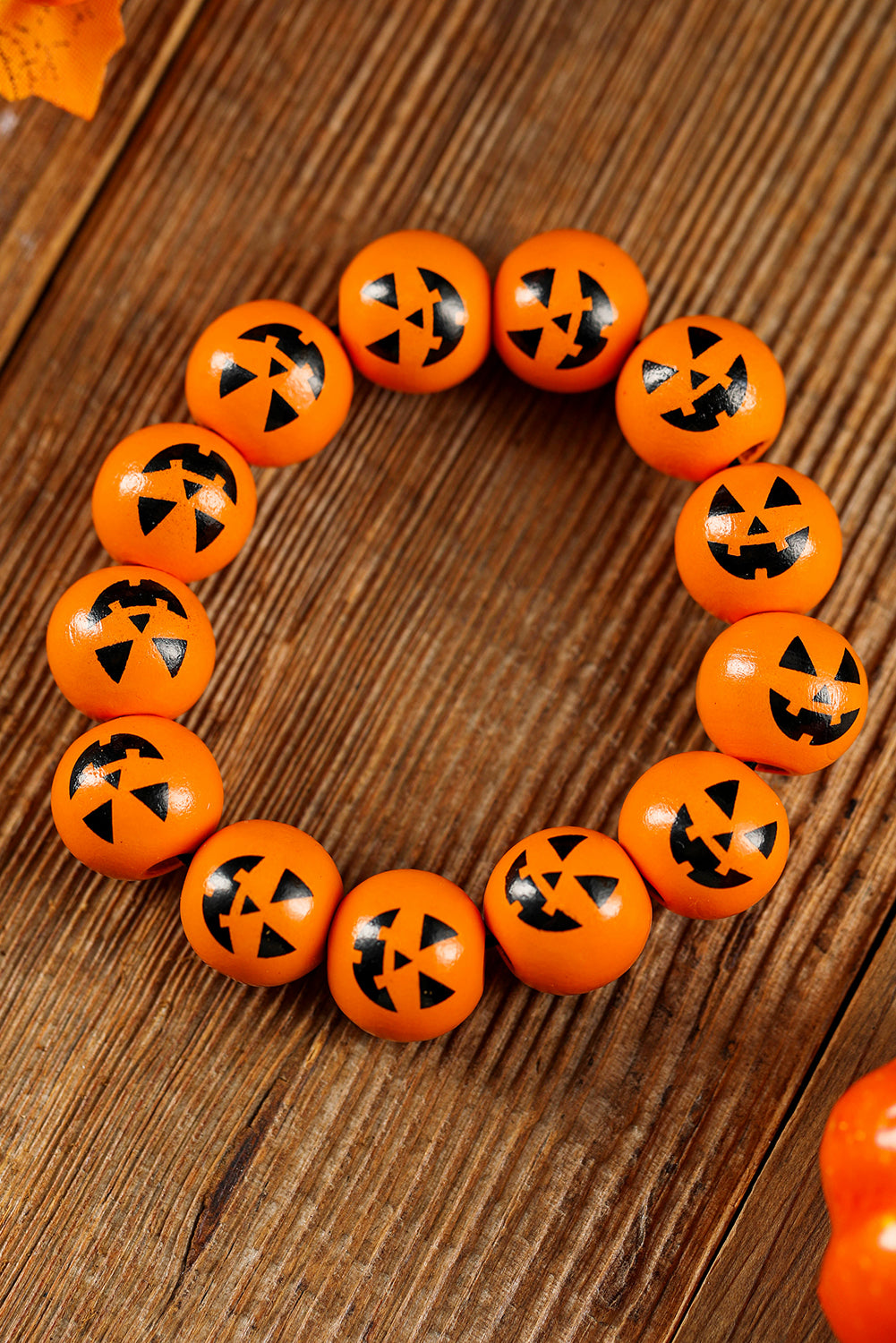 Russet Orange Halloween Pumpkin Face Beaded Bracelet