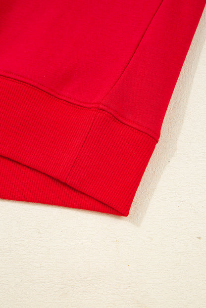 Fiery Red Varsity Striped Sleeve Drop Shoulder Sweatshirt and Short Set