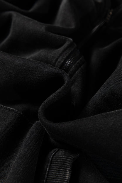 Black Half Zip Kangaroo Pocket Mineral Wash Baggy Hoodie