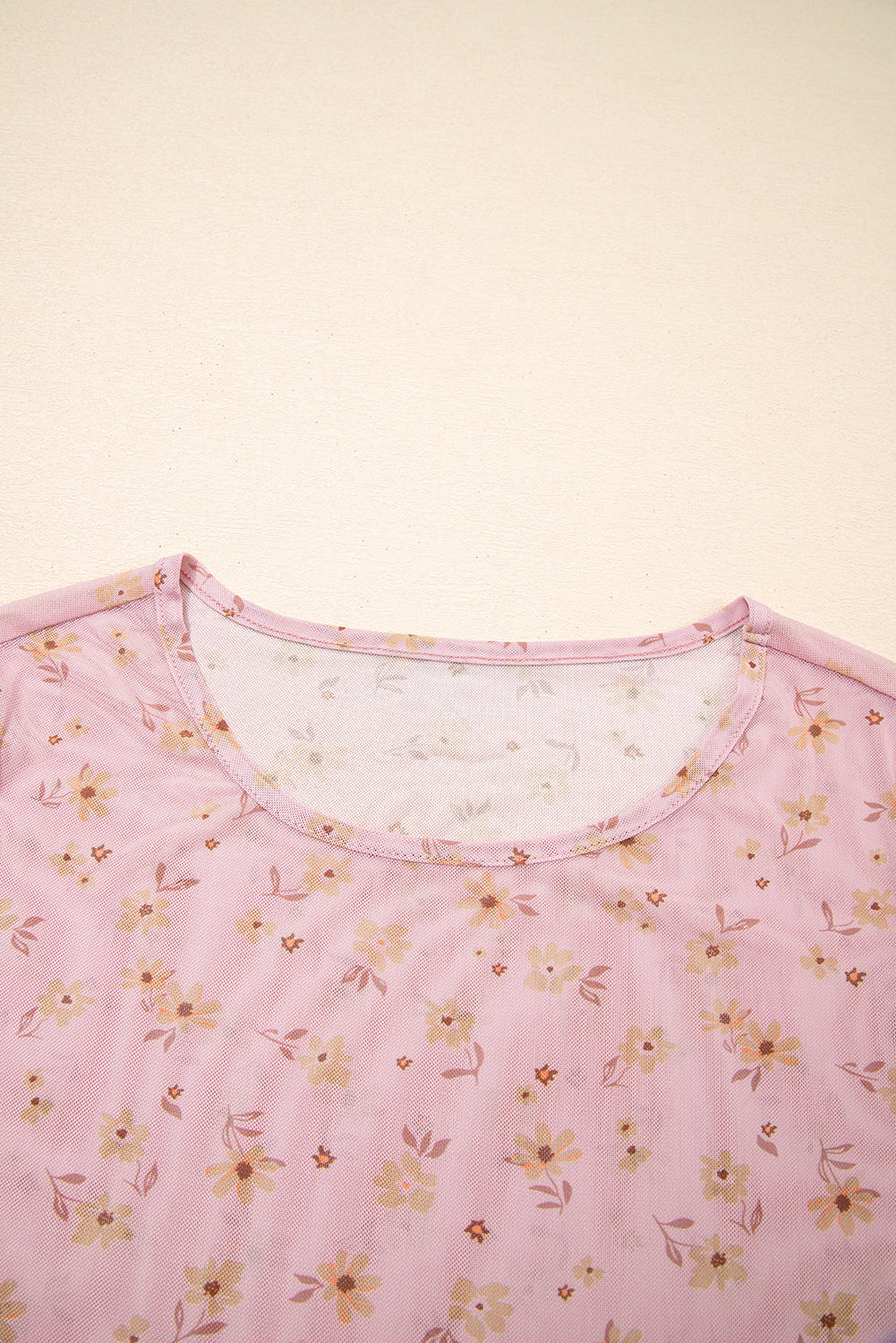 Pink Vintage Floral Print Southern Style Mesh Long Sleeve Top