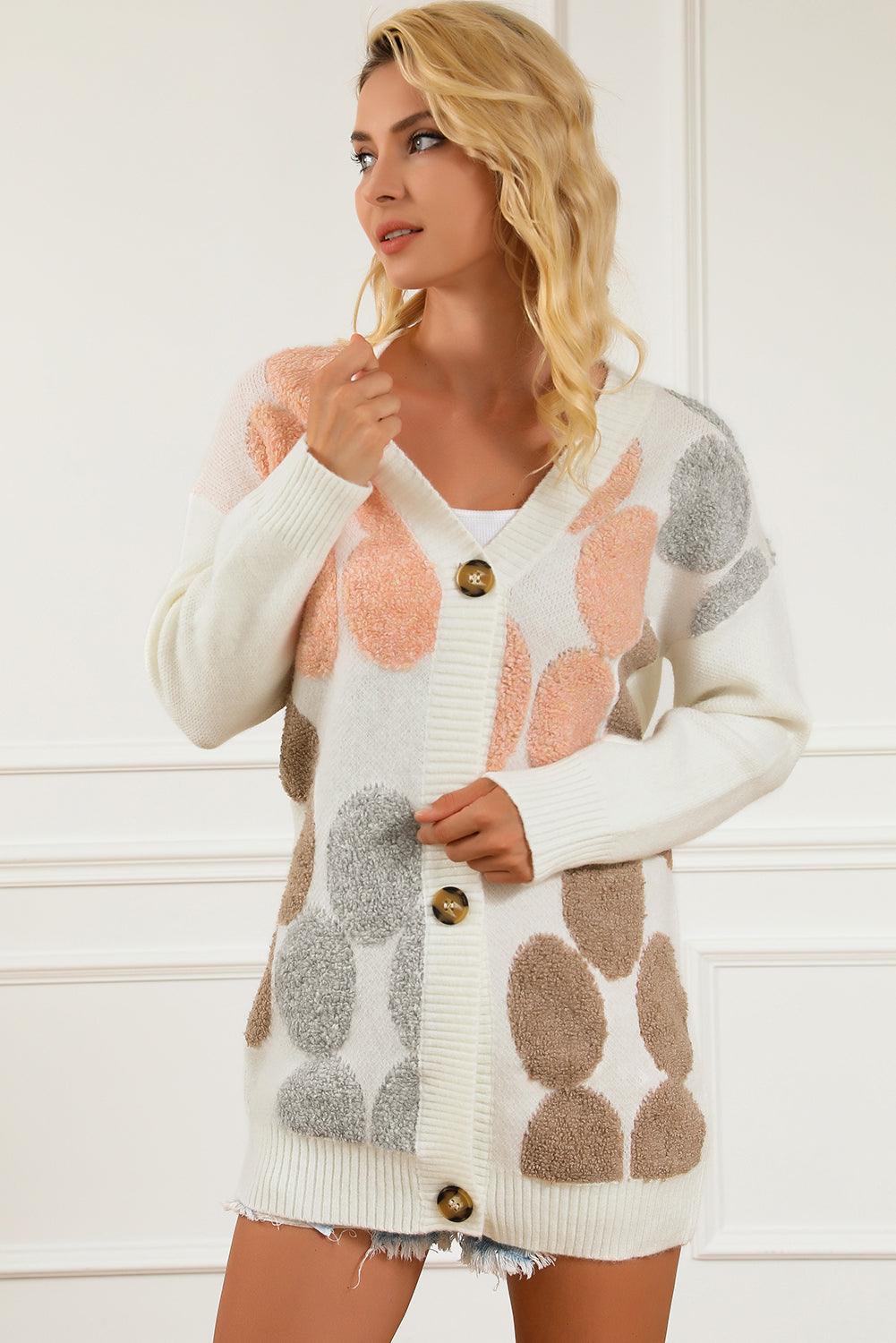 Multicolor Flower Pattern Buttoned Front Knit Cardigan - L & M Kee, LLC