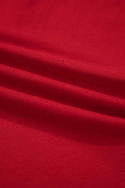 Fiery Red Contrast Trim Button V Neck Ribbon Bow Knot Waist 2pcs Lounge Pant Set