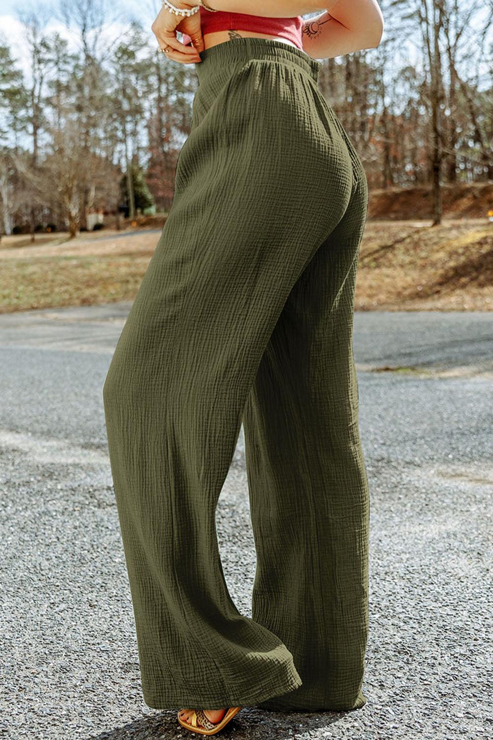 Crinkle Textured Wide Leg Pants - L & M Kee, LLC