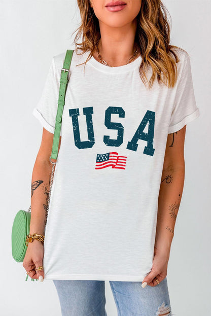 White USA Flag Graphic Oversized Tee - L & M Kee, LLC