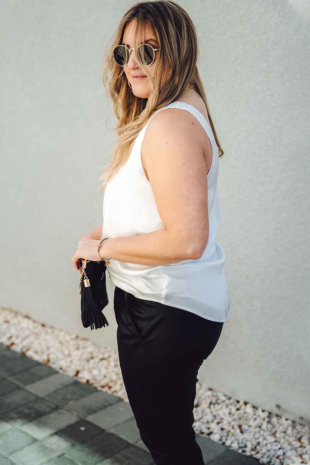 White V Neck Open Back Sleeveless Plus Size Top - L & M Kee, LLC