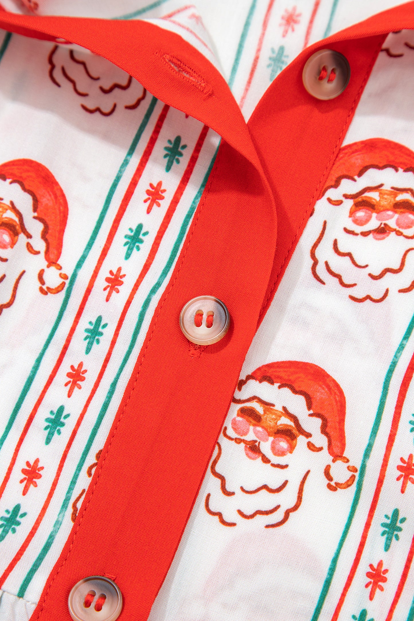 White Father Christmas Contrast Collar Button Front Long Sleeve A-line Mini Dress