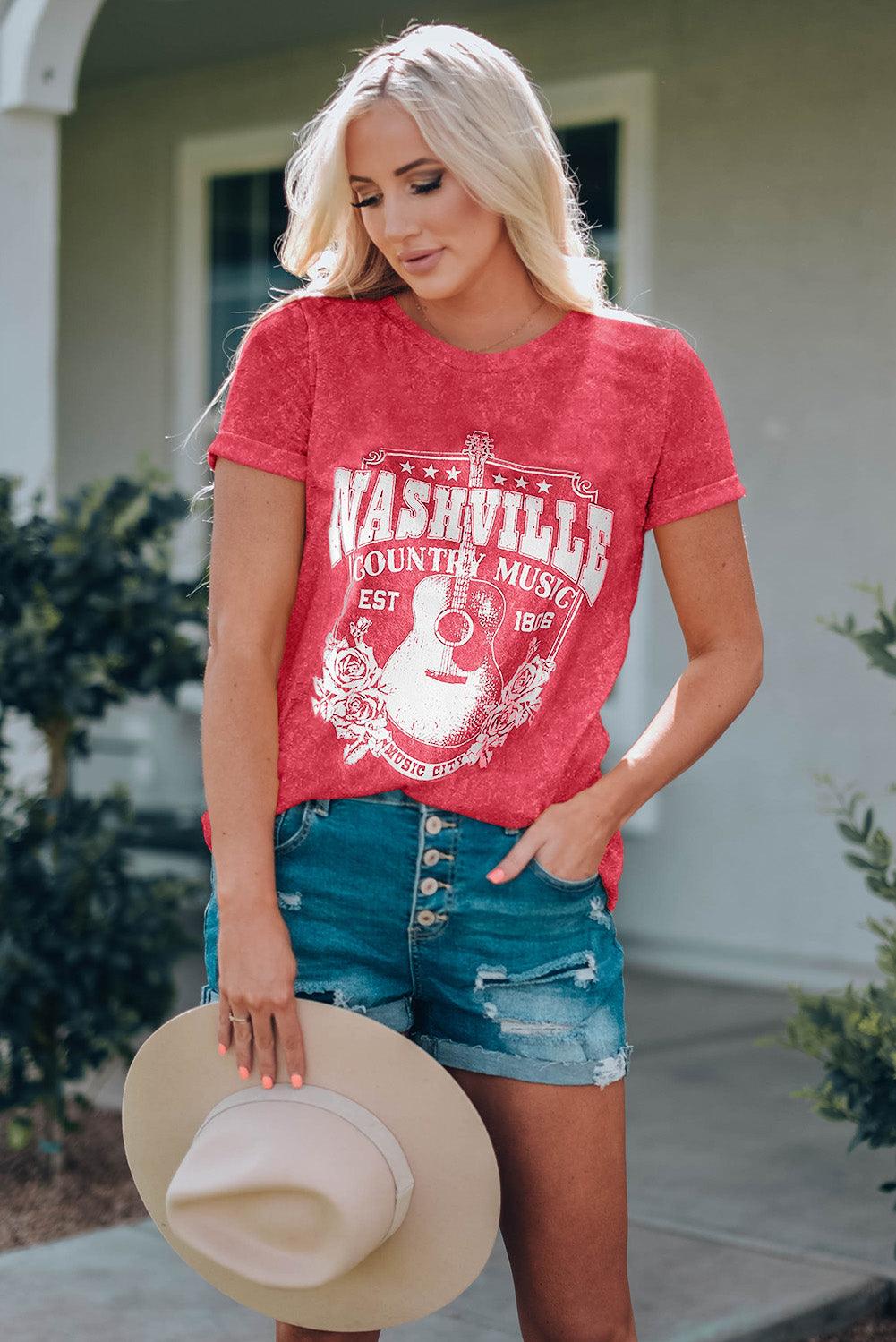 Nashville Music City Graphic Mineral Washed Tee - L & M Kee, LLC