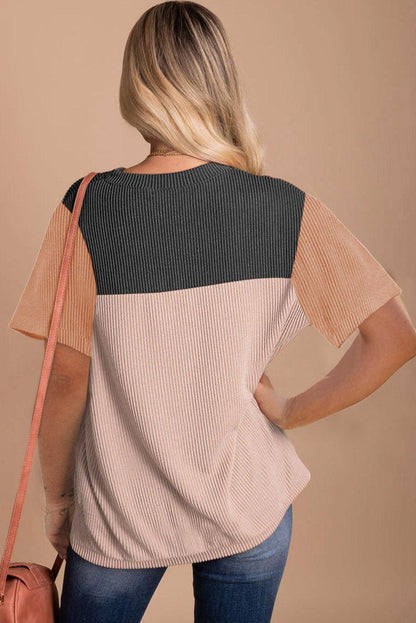 Black Rib Textured Colorblock T Shirt - L & M Kee, LLC