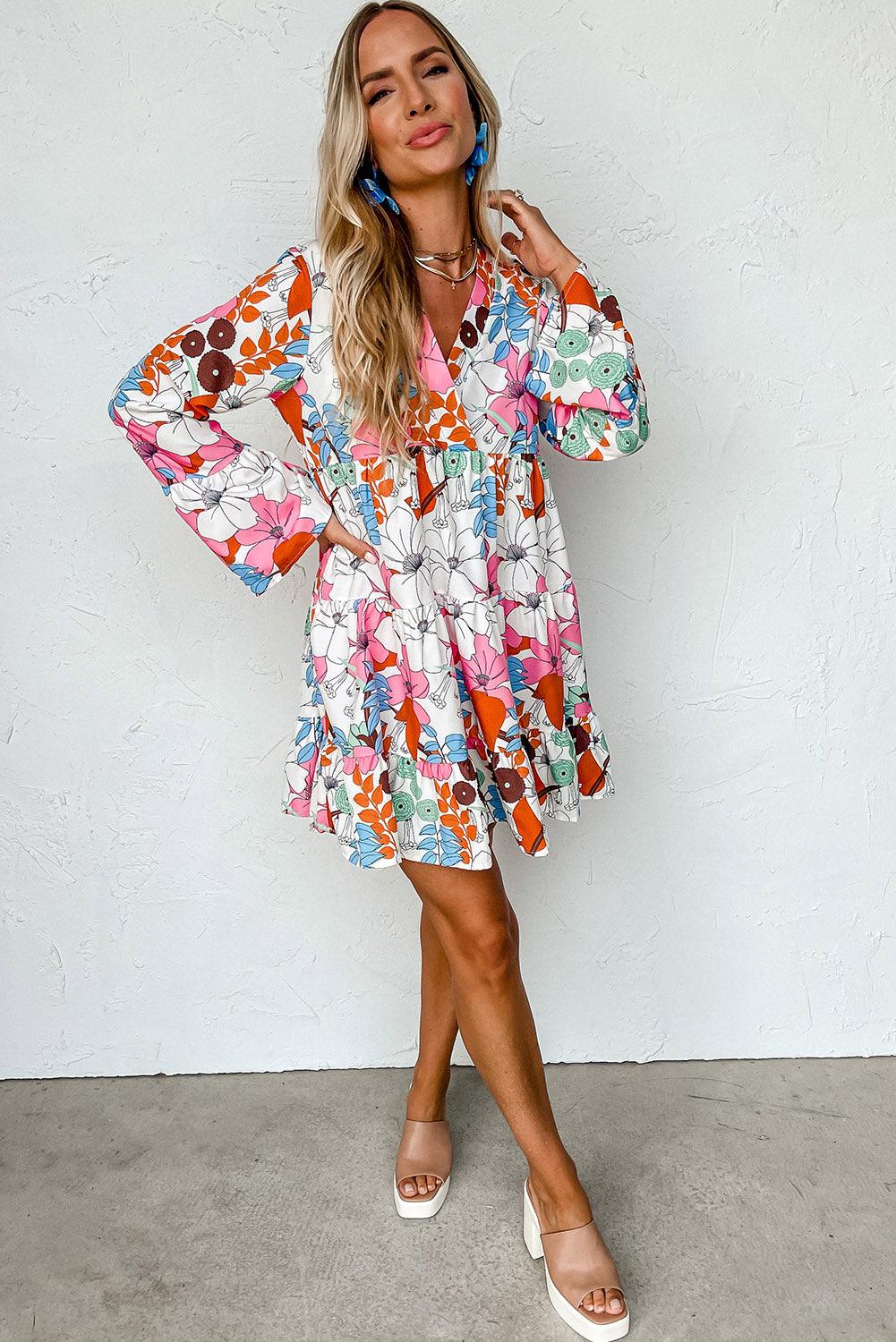 Floral Tiered Mini Dress - L & M Kee, LLC