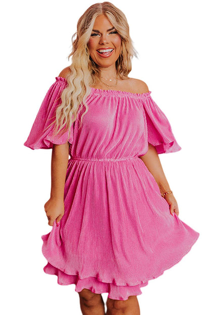 Ruffled Off Shoulder High Waist Plus Size Mini Dress - L & M Kee, LLC