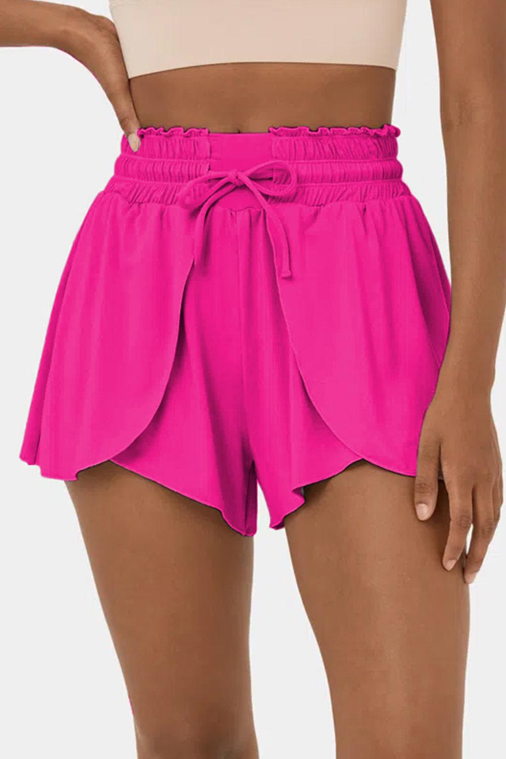 Rose Red Frilly High Waist Petal Wrap Swim Shorts - L & M Kee, LLC