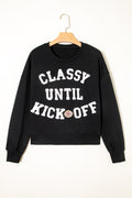 Black CLASSY UNTIL KICKOFF Plush Letter Patched Loose Sweatshirt