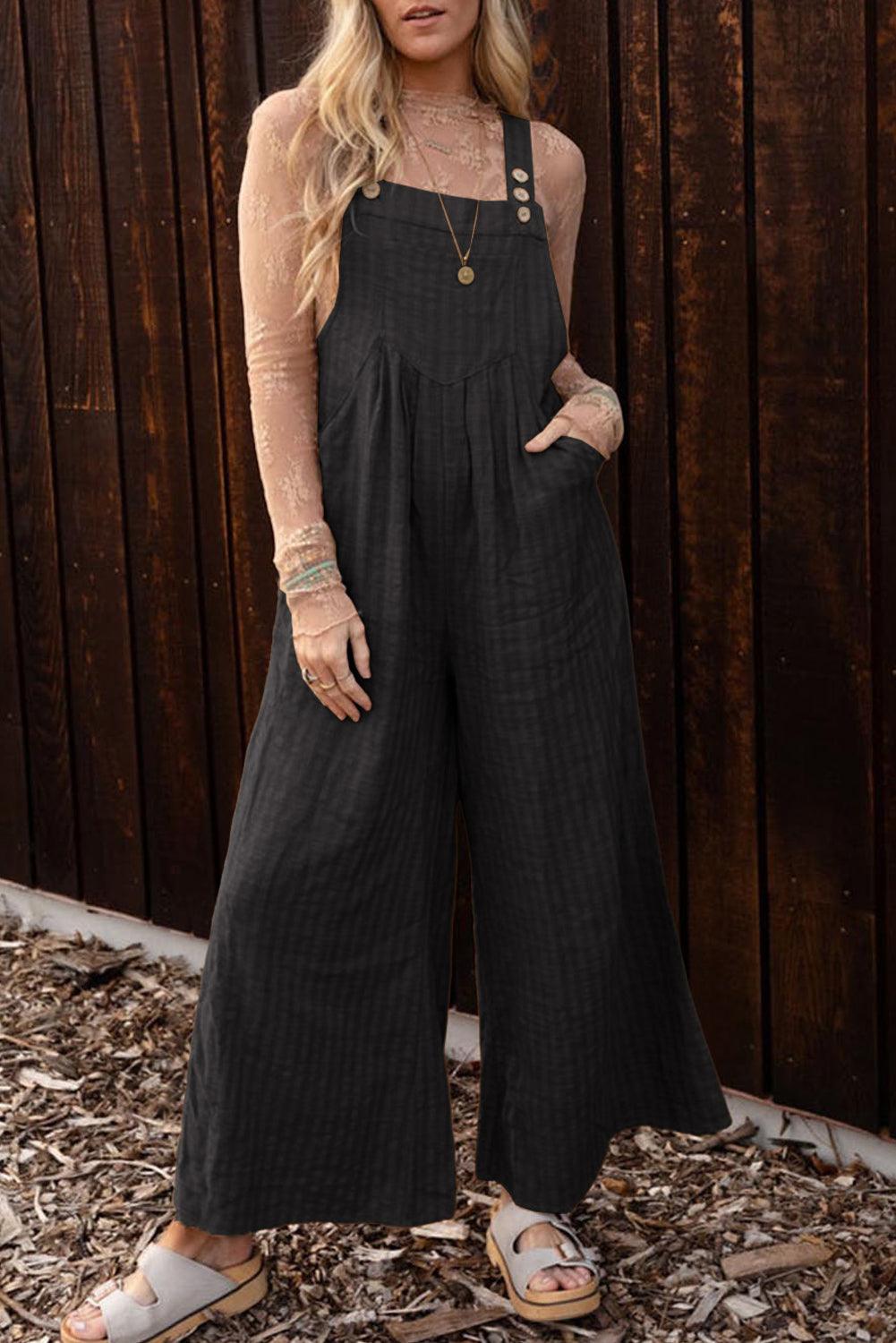 Brown Striped Pleated Wide Leg Pocketed Jumpsuit - L & M Kee, LLC