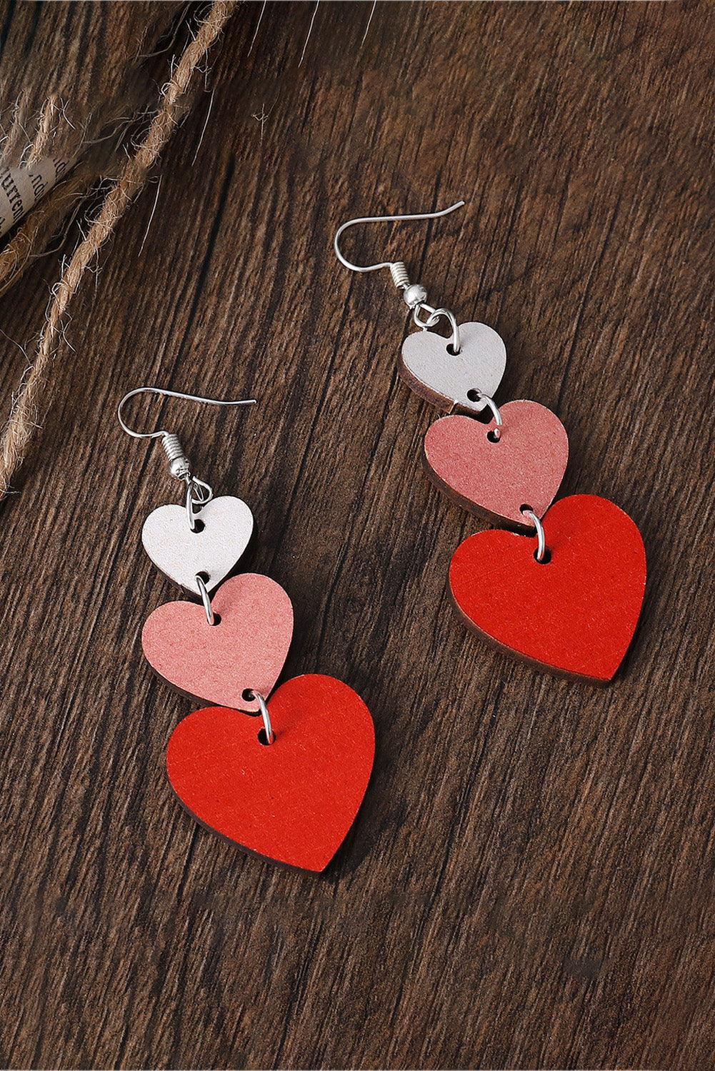 Red Valentines Day Heart Shape Tiered Dangle Earring - L & M Kee, LLC