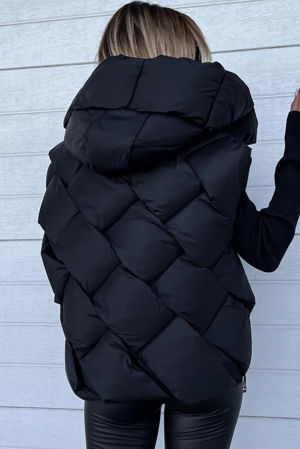 Black Quilted Zipper Front Hooded Vest Coat - L & M Kee, LLC