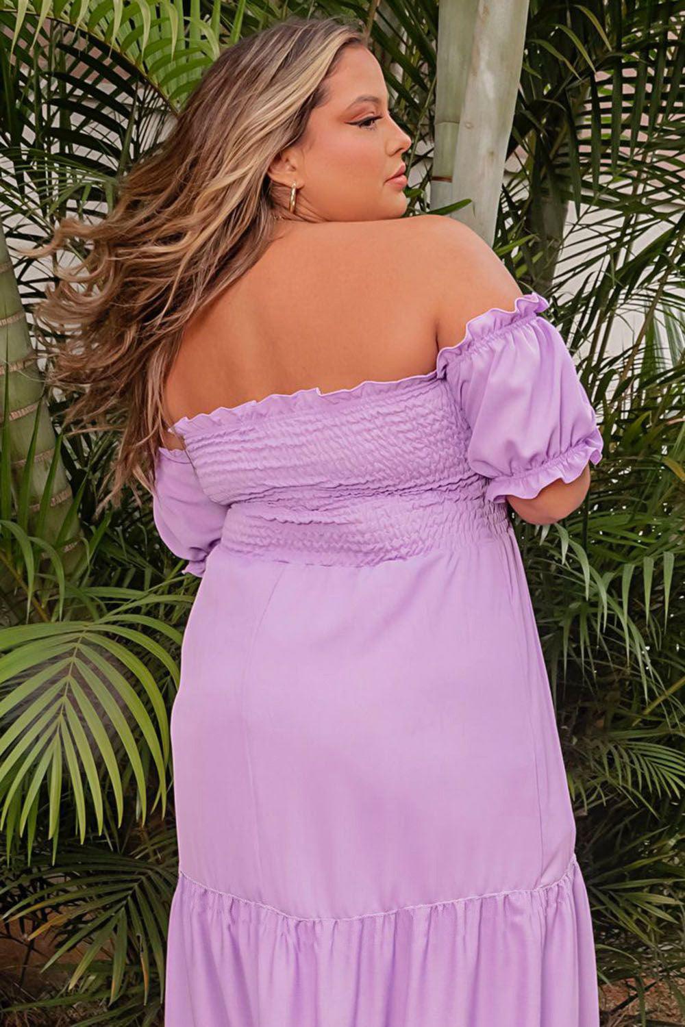 Ruffled Smocked Off Shoulder Plus Size Maxi Dress - L & M Kee, LLC