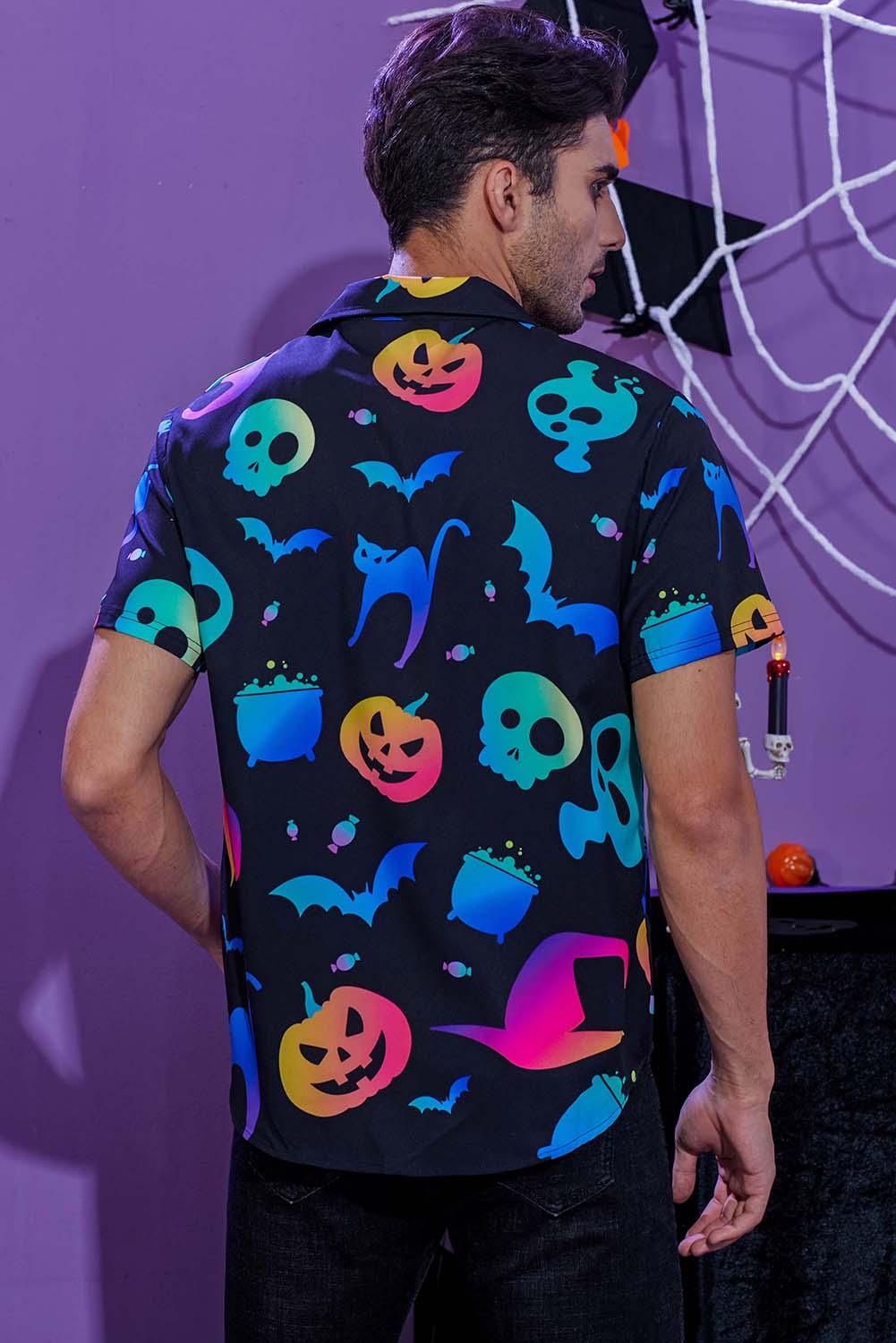 Halloween Graphic Print Button Up Men's Shirt