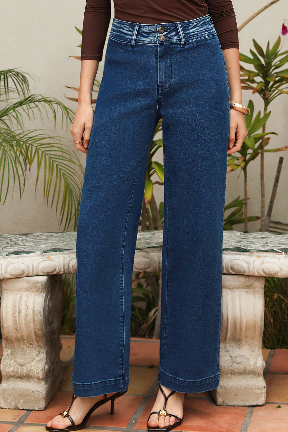 Dusk Blue Stitched Detail High Waist Shift Jeans
