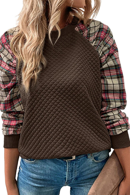 Apricot Plaid Raglan Sleeve Sweatshirt - L & M Kee, LLC