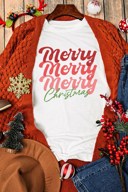 White Merry Christmas Crew Neck Graphic Tee - L & M Kee, LLC