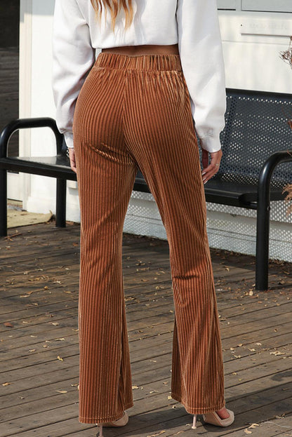 Chestnut Solid Color High Waist Flare Corduroy Pants - L & M Kee, LLC