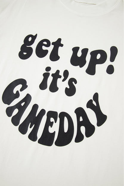 Beige GAME DAY Slogan Printed Half Sleeve Oversize T Shirt