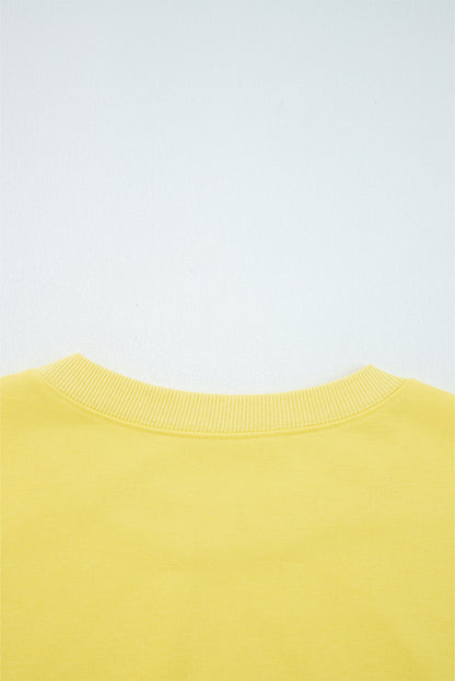 Bright Green Drop Shoulder Puff Sleeve Crop Pullover Drawstring Wide Leg Pants Set