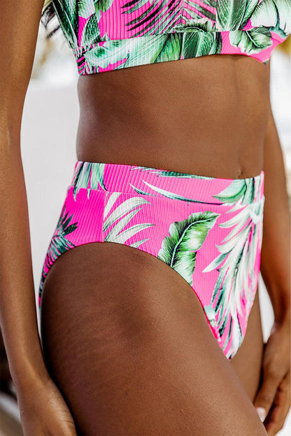 Rose Tropical Print Textured Bikini Bottoms - L & M Kee, LLC