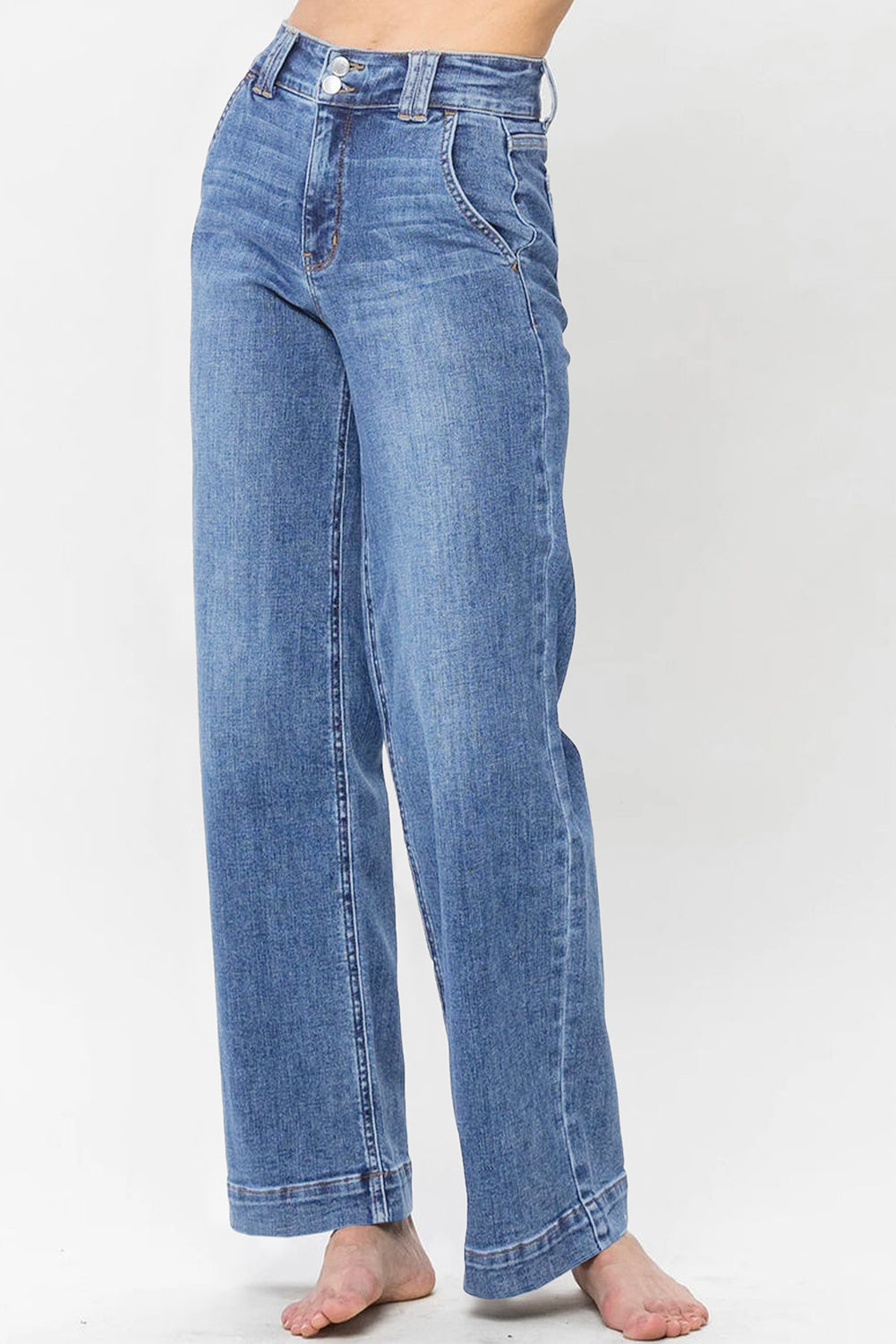 Sky Blue Double Button Zip Fly Straight Leg Jeans