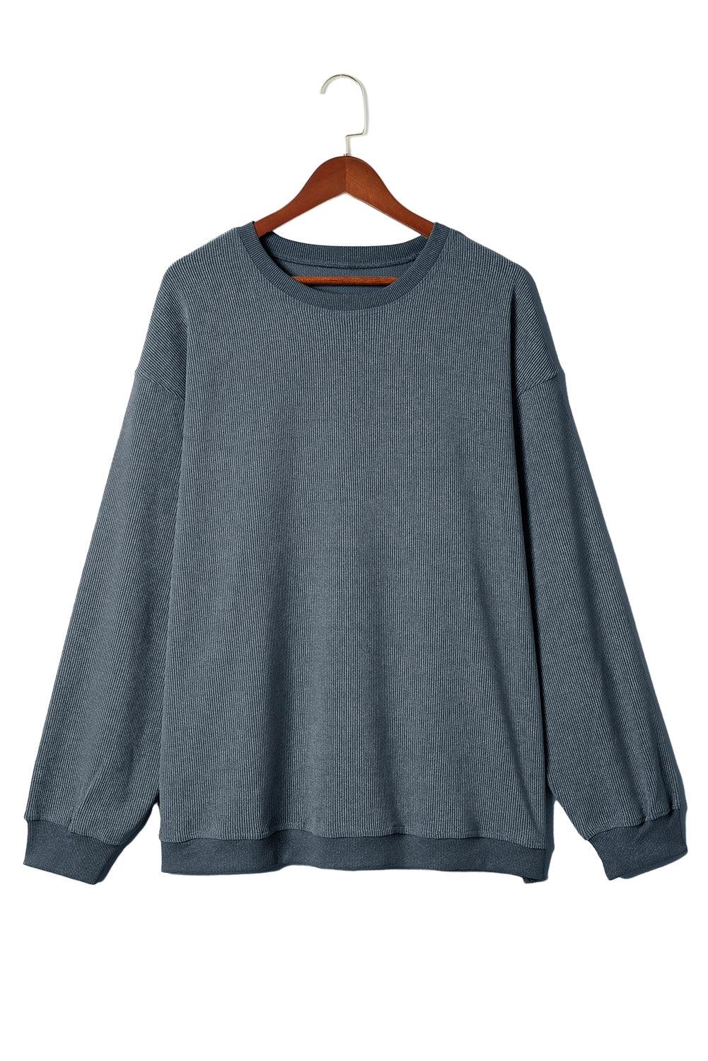 Blue Plus Size Corded Round Neck Sweatshirt - L & M Kee, LLC