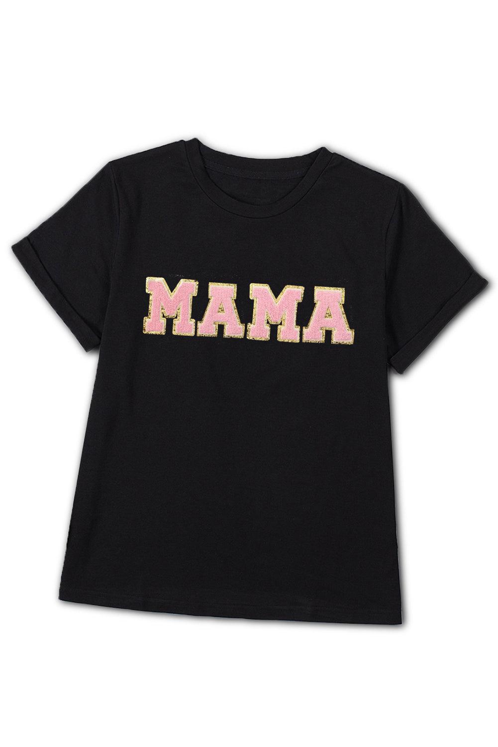 Black MAMA Chenille Graphic Tee - L & M Kee, LLC