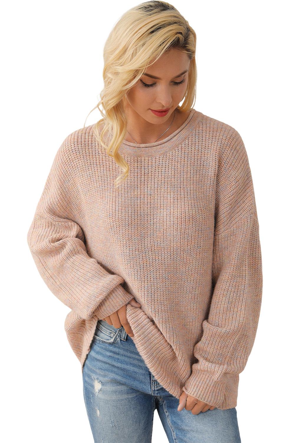 Multicolor Rolled Round Neck Drop Shoulder Sweater - L & M Kee, LLC