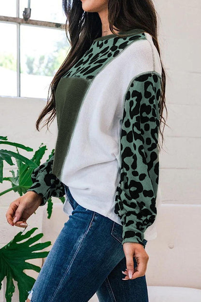 White Leopard Colorblock Patchwork Knit Top - L & M Kee, LLC