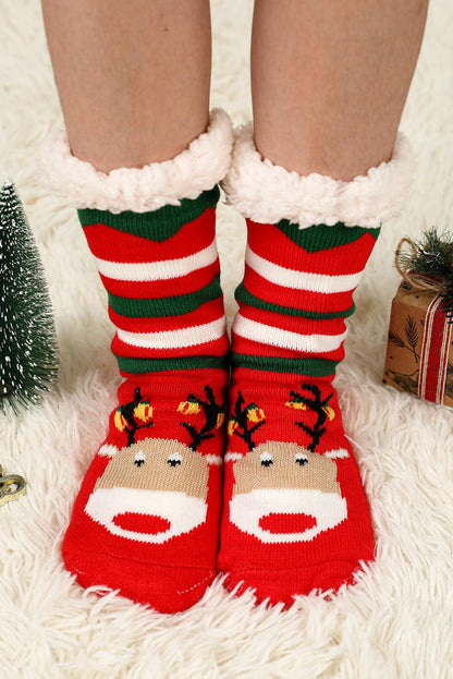 Fiery Red Christmas Cartoon Pattern Woolen Knit Socks - L & M Kee, LLC