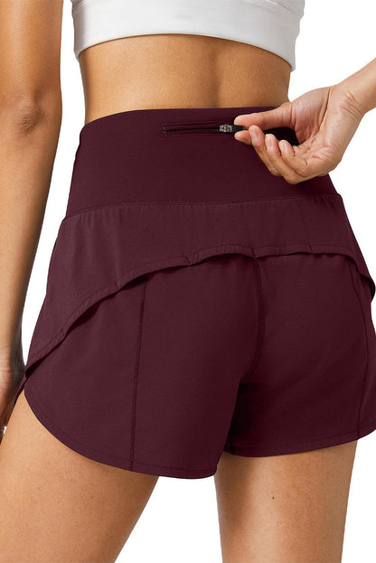 Burgundy Wide Waistband High Waist Sports Shorts - L & M Kee, LLC