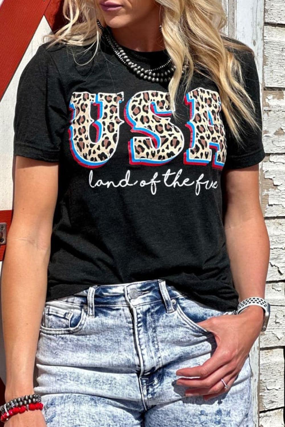 Black Leopard UAS land of the free Graphic T Shirt - L & M Kee, LLC