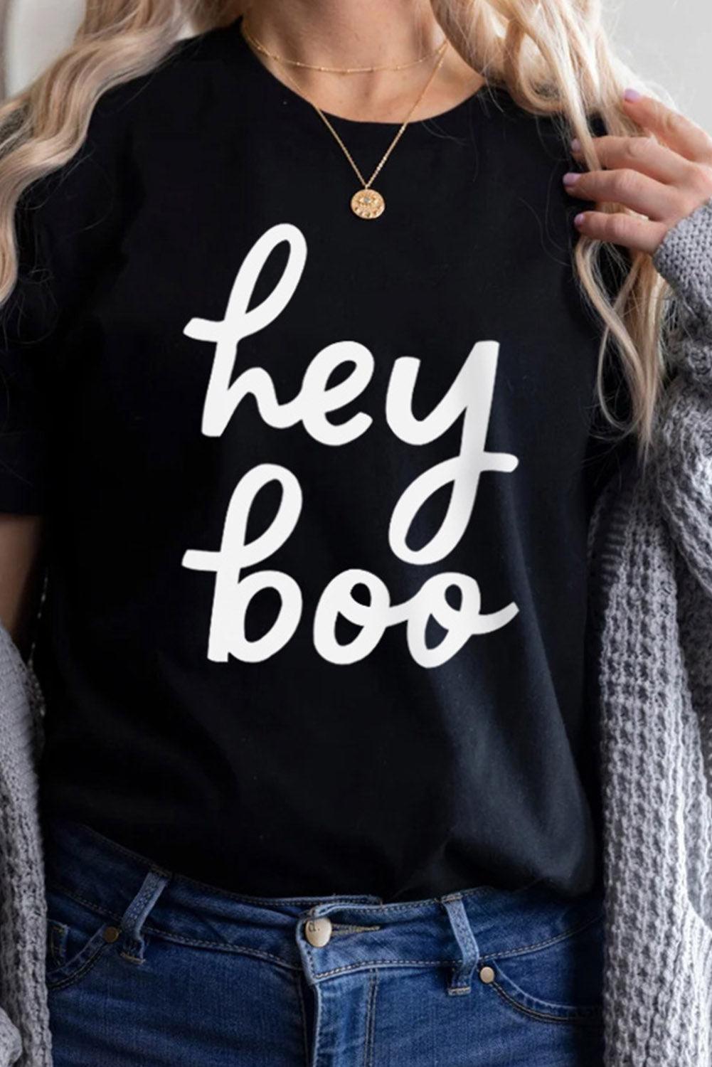 Black hey boo Wordart Graphic T-shirt - L & M Kee, LLC