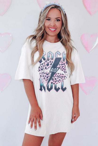 ROCK AND ROLL Leopard Lip Lightning Oversized Graphic Tee