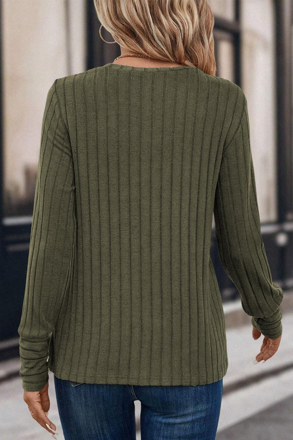 Duffel Green Ribbed Knit Long Sleeve Top - L & M Kee, LLC