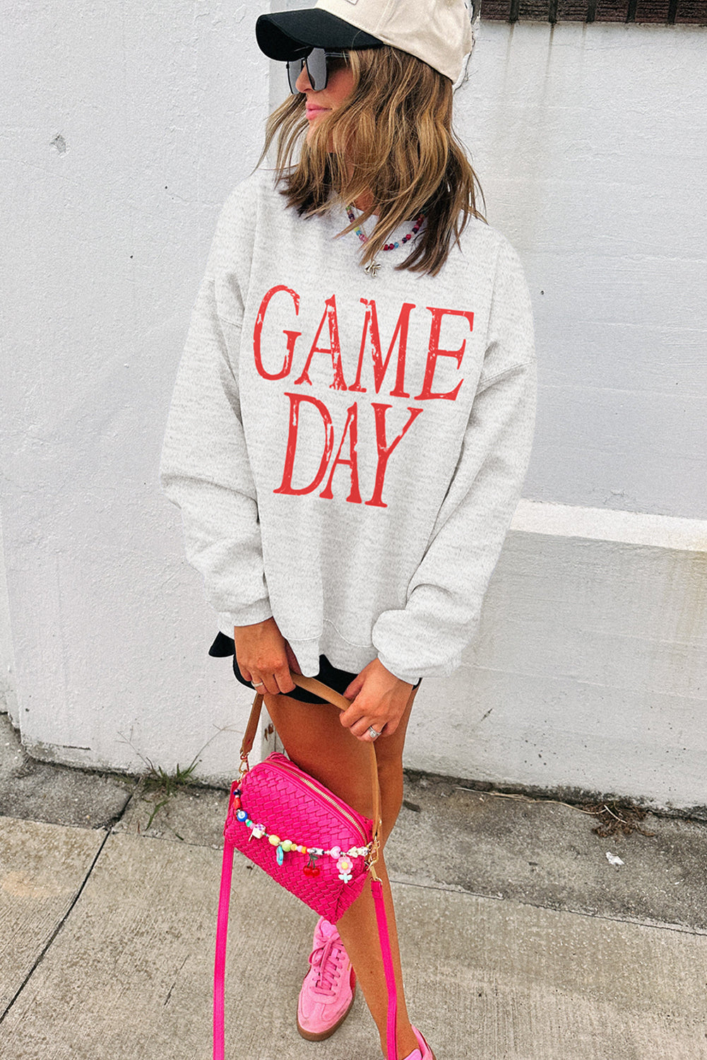 Red Vintage Washed GAME DAY Graphic Baggy Sweatshirt
