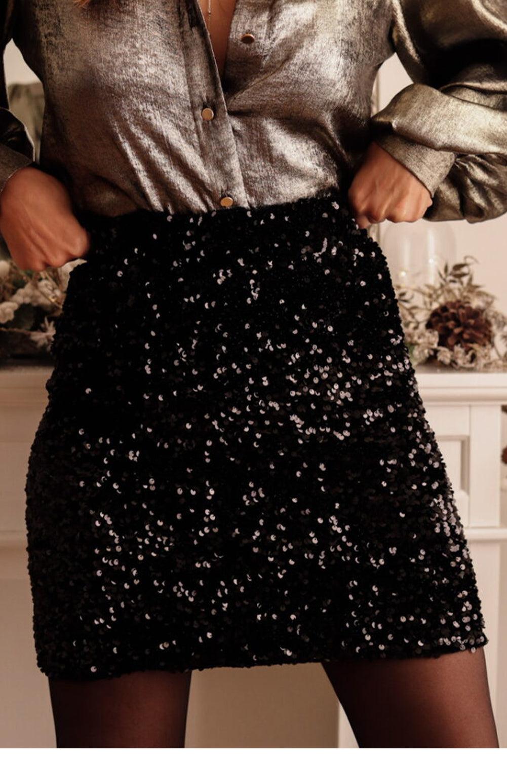 Black Sequin Bodycon Mini Skirt - L & M Kee, LLC