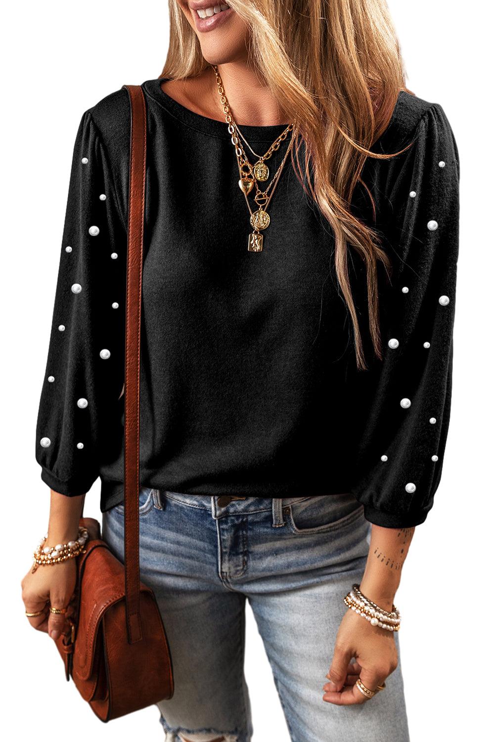 Black Pearl Decor 3/4 Sleeve Crew Neck T Shirt - L & M Kee, LLC