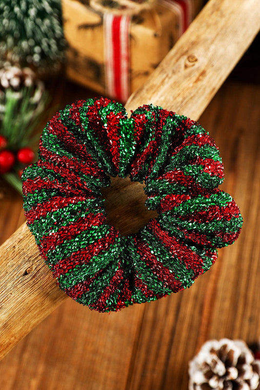 Burgundy Glitter 2-tone Stripes Christmas Hair Tie - L & M Kee, LLC