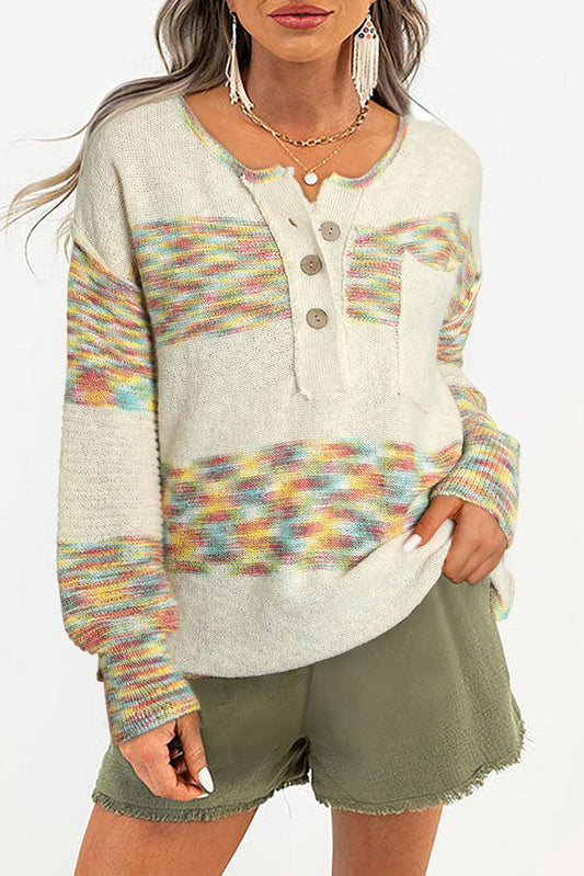 Multicolor Space Dye Henley Knit Sweater - L & M Kee, LLC