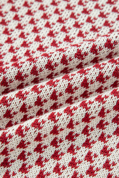 Red Contrast Color Pattern Lantern Sleeve Sweater