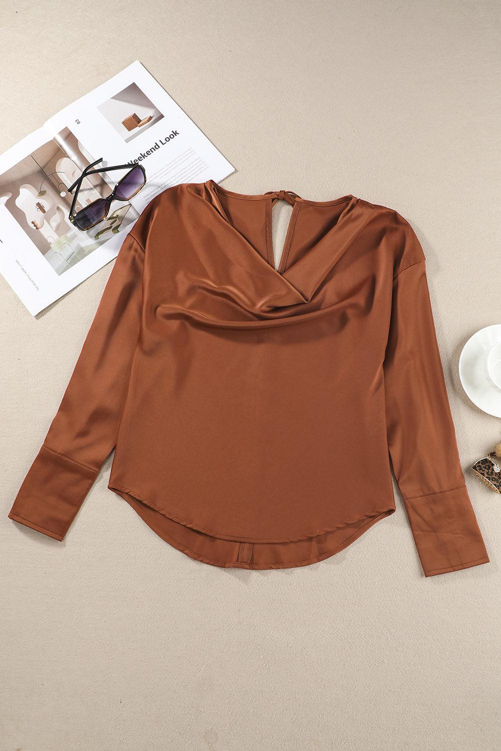 Cowl Neck Long Sleeve Elegant Blouse - L & M Kee, LLC