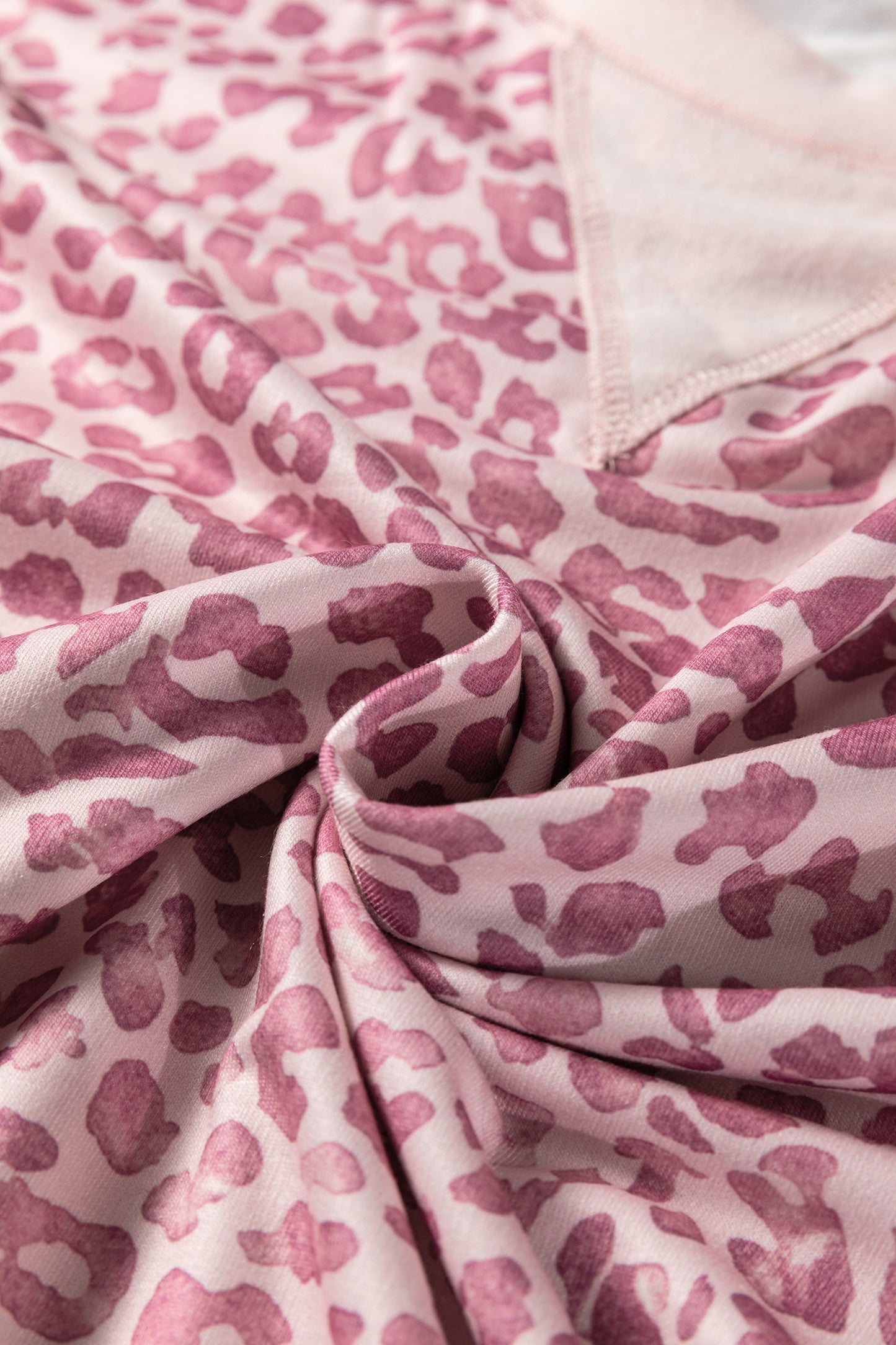 Pink Leopard Print Patchwork Crew Neck Sweatshirt