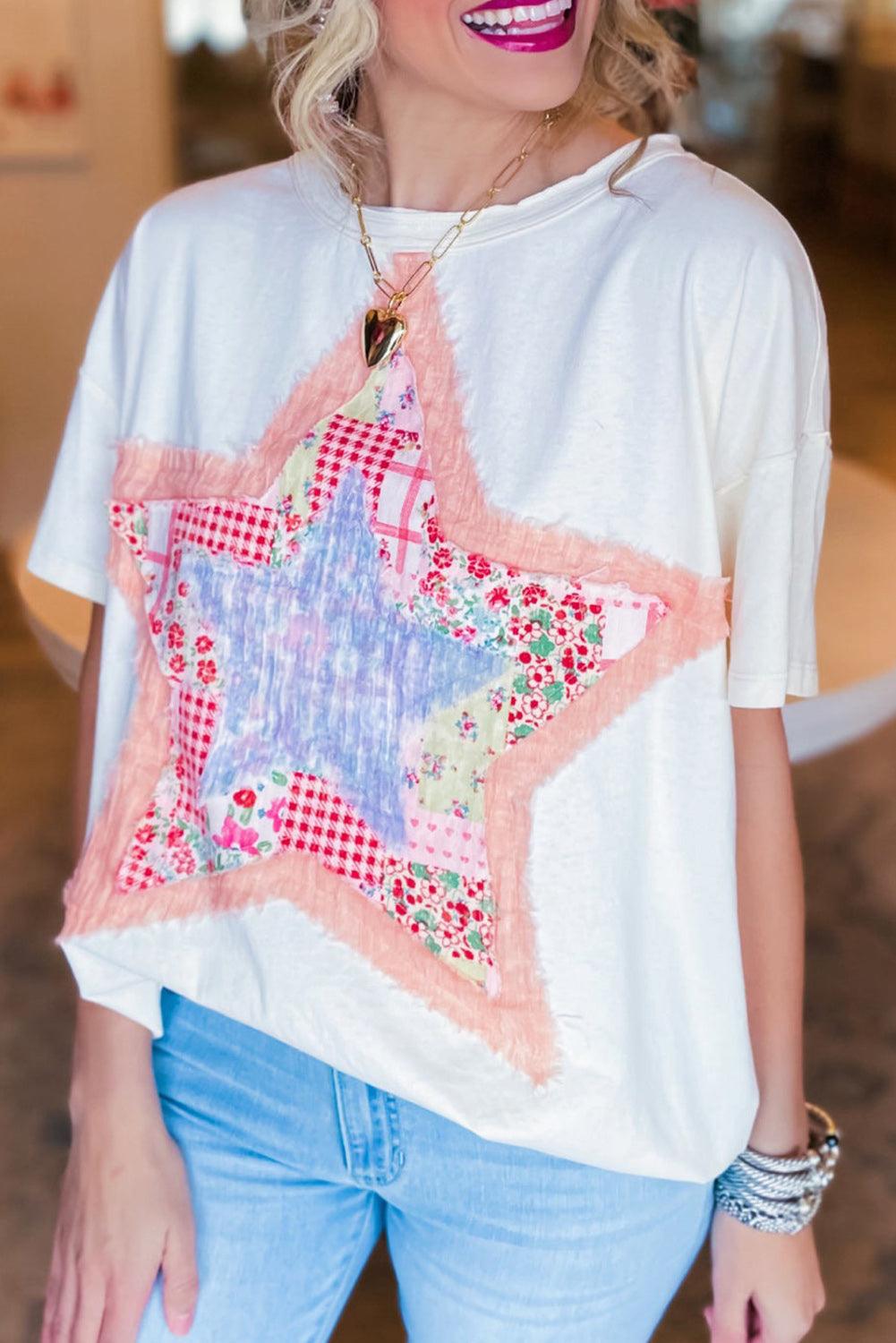 White Star Patchwork Loose T-shirt