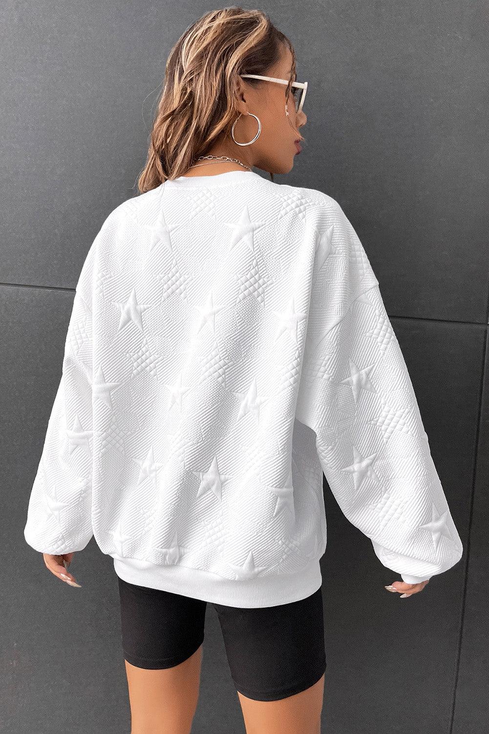 White Star Embossed Textured Drop Shoulder Sweatshirt - L & M Kee, LLC