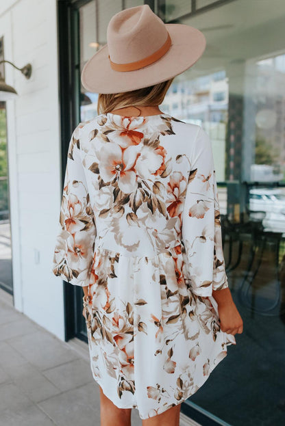 V Neck 3/4 Sleeve Floral Dress - L & M Kee, LLC